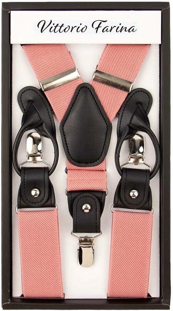 Vittorio Farina Men's Vibrant Colorful Convertible Suspender - SUSP-CONV-SC_BLUSH - Classy Cufflinks