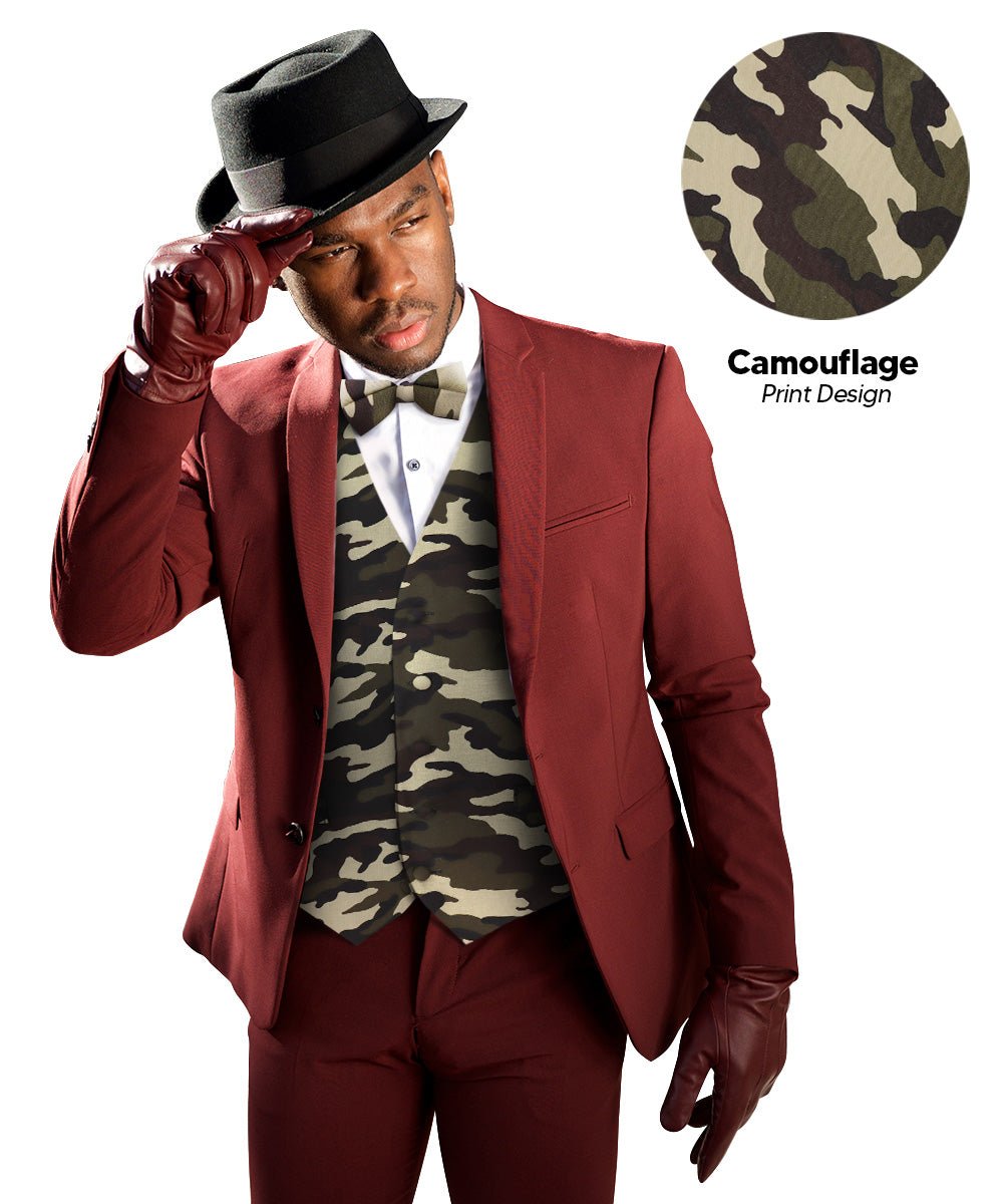 Vittorio Farina Kente Vest & Bow Tie - vest_kente_BB_camo_S - Classy Cufflinks