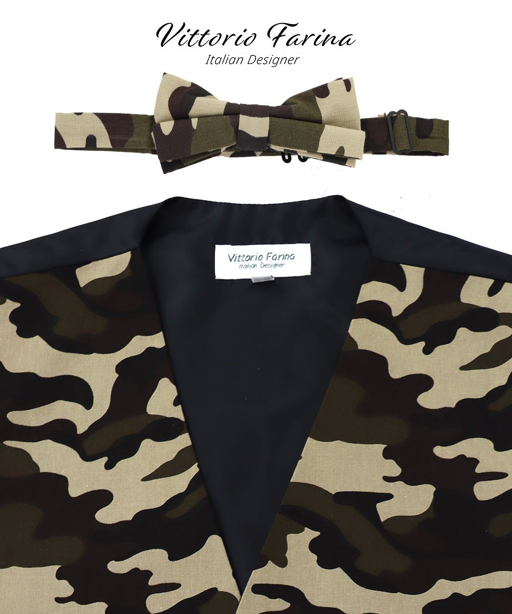 Vittorio Farina Kente Vest & Bow Tie - vest_kente_BB_camo_S - Classy Cufflinks