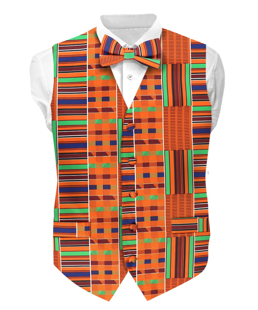 Vittorio Farina Kente Vest & Bow Tie - vest_kente_BB_Kente #1_S - Classy Cufflinks