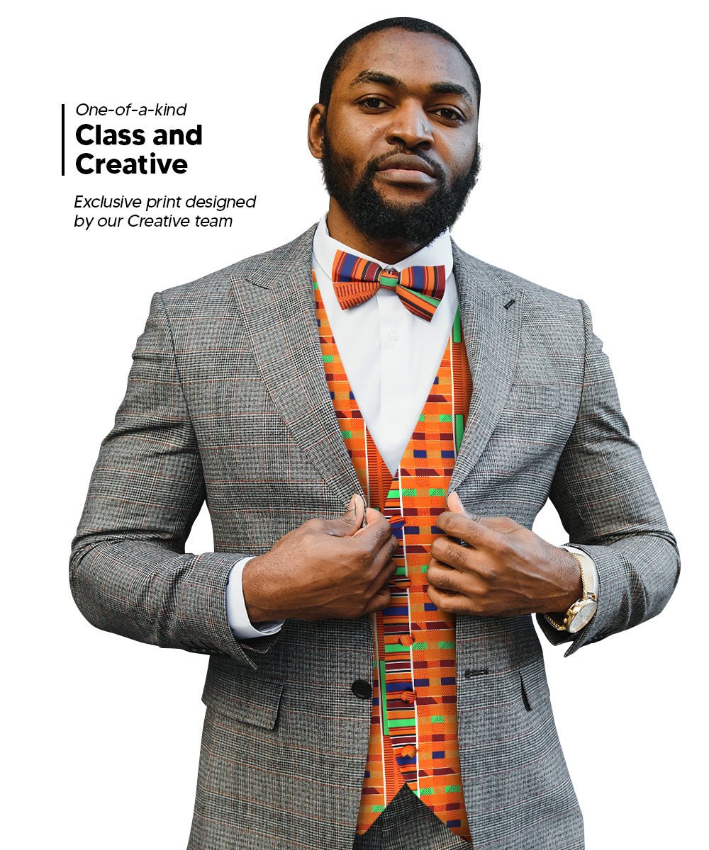 Vittorio Farina Kente Vest & Bow Tie - vest_kente_BB_Kente #1_S - Classy Cufflinks