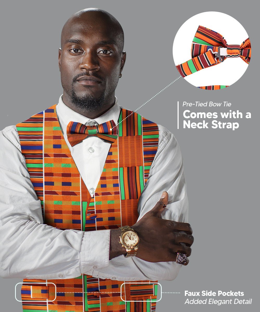 Vittorio Farina Kente Vest & Bow Tie - vest_kente_BB_Kente #1_S - Classy Cufflinks