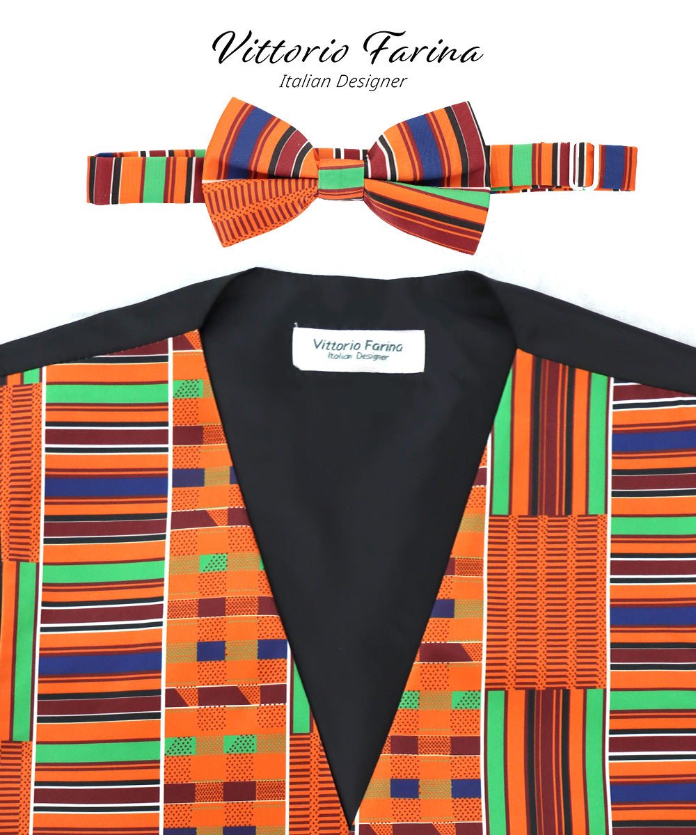 Vittorio Farina Kente Vest & Bow Tie - vest_kente_BB_Kente #1_S - Classy Cufflinks