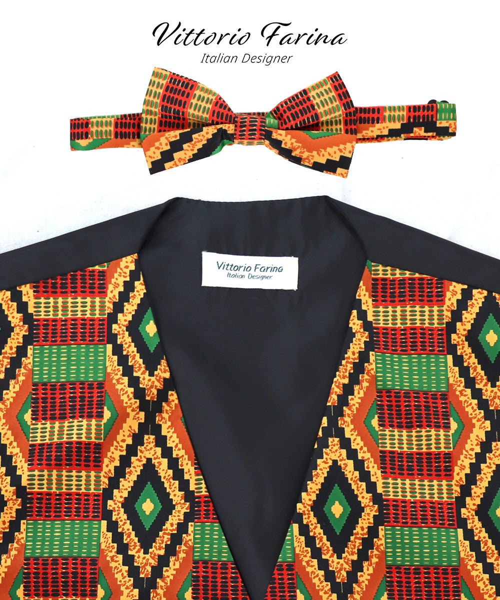 Vittorio Farina Kente Vest & Bow Tie - vest_kente_BB_Kente #2_S - Classy Cufflinks