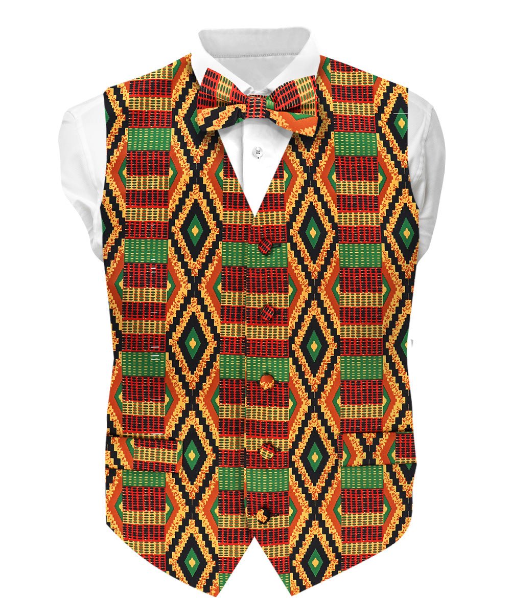 Vittorio Farina Kente Vest & Bow Tie - vest_kente_BB_Kente #2_S - Classy Cufflinks