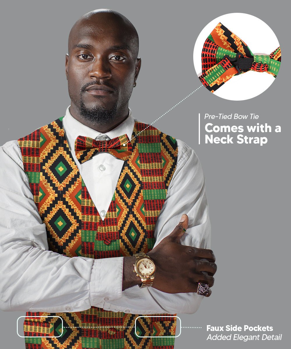 Vittorio Farina Kente Vest & Bow Tie - vest_kente_BB_Kente #2_S - Classy Cufflinks