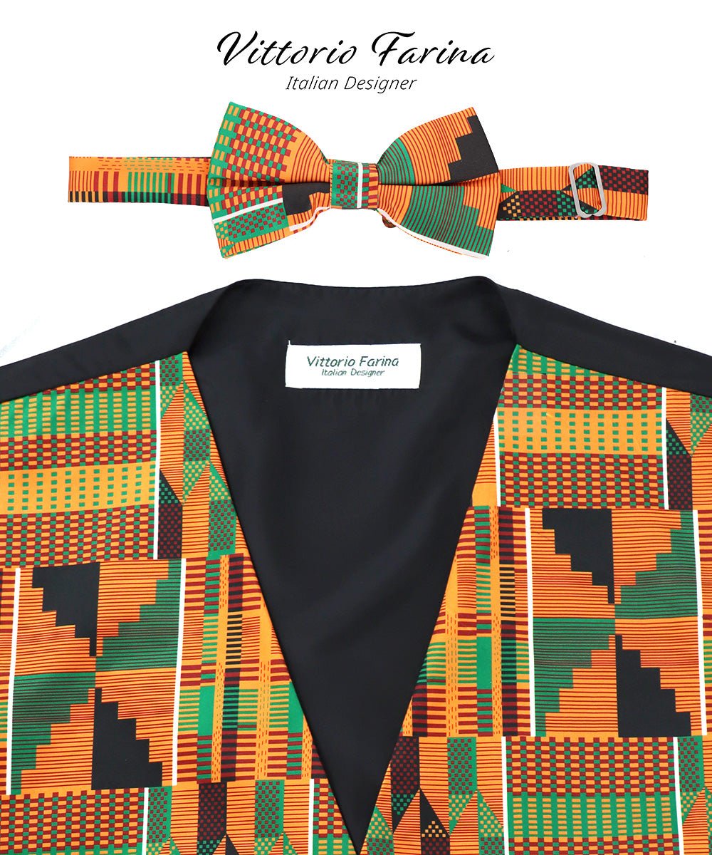 Vittorio Farina Kente Vest & Bow Tie - vest_kente_BB_Kente #3_S - Classy Cufflinks