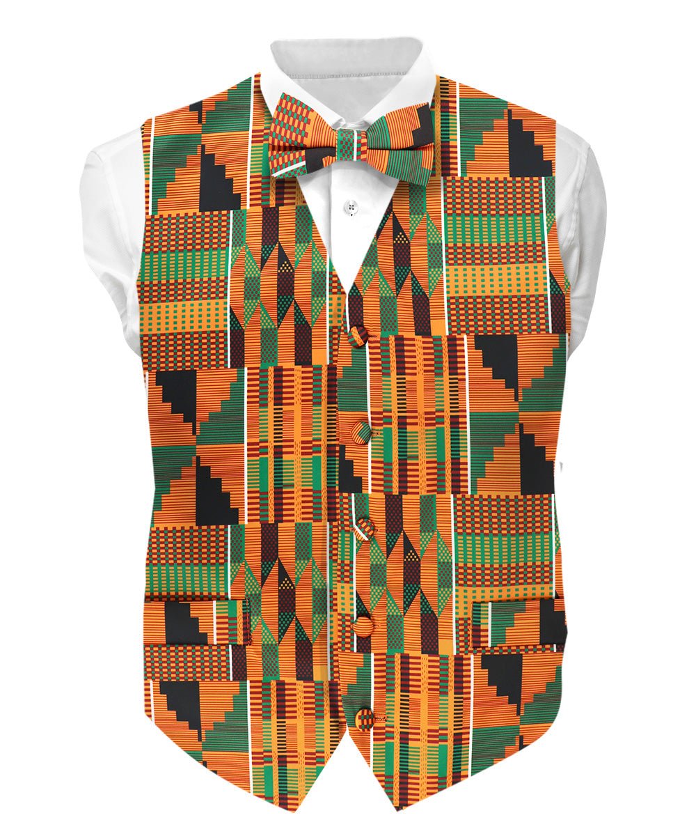 Vittorio Farina Kente Vest & Bow Tie - vest_kente_BB_Kente #3_S - Classy Cufflinks