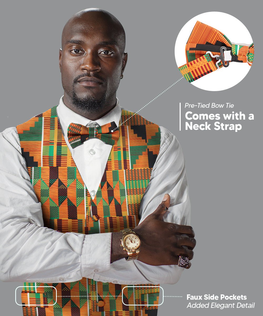 Vittorio Farina Kente Vest & Bow Tie - vest_kente_BB_Kente #3_S - Classy Cufflinks