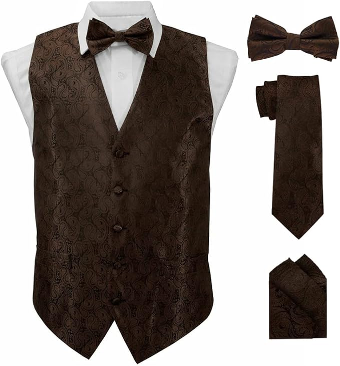 Vittorio Farina Paisley Vest Set (Black Back) Var. 01 (Black-Plum) - vest_paisley_BB_brown_XS - Classy Cufflinks