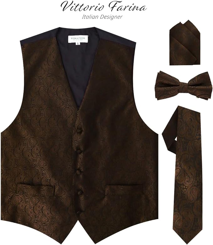 Vittorio Farina Paisley Vest Set (Black Back) Var. 01 (Black-Plum) - vest_paisley_BB_brown_XS - Classy Cufflinks