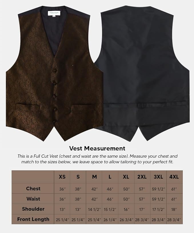 Vittorio Farina Paisley Vest Set (Black Back) Var. 01 (Black-Plum) - vest_paisley_BB_brown_XS - Classy Cufflinks