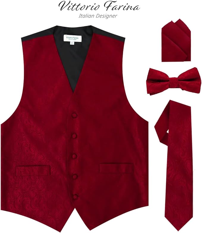 Vittorio Farina Paisley Vest Set (Black Back) Var. 01 (Black-Plum) - vest_paisley_BB_burgundy_XS - Classy Cufflinks