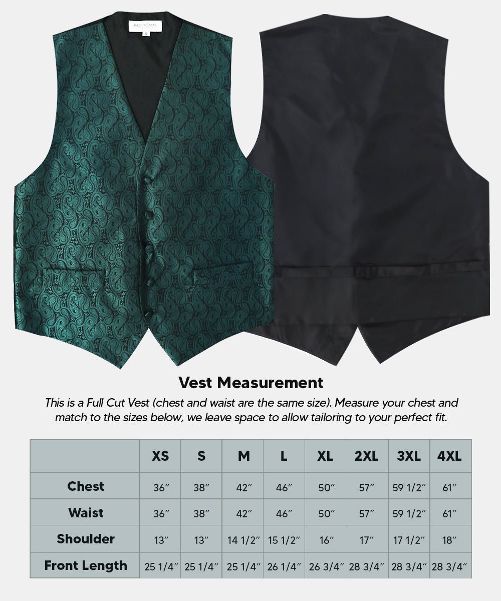 Vittorio Farina Men's Woven Paisley Vest, Necktie, Bow Tie and Pocket Square Set (Black Back) - vest_paisley_BB_hunter_XS - Classy Cufflinks