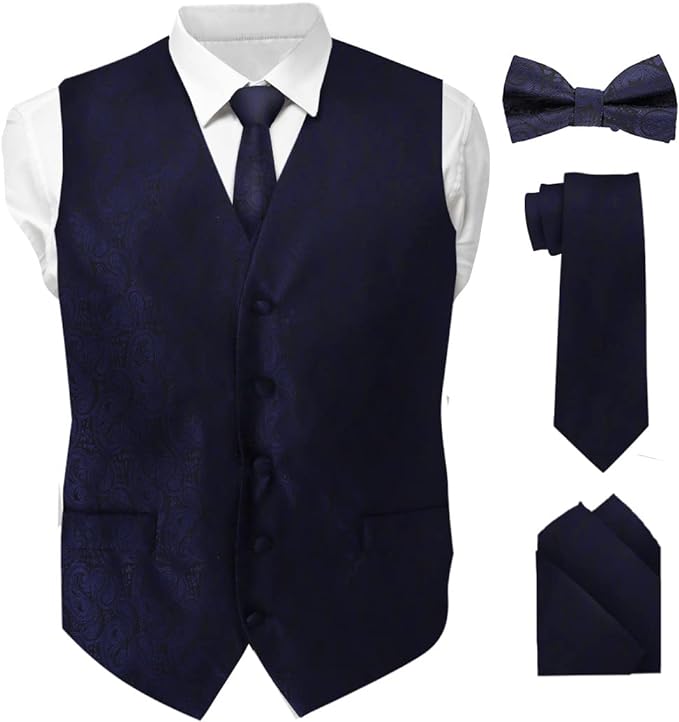 Vittorio Farina Paisley Vest Set (Black Back) Var. 01 (Black-Plum) - vest_paisley_BB_navy_XS - Classy Cufflinks