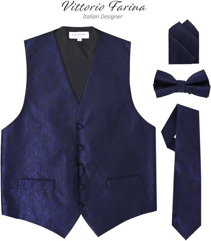 Vittorio Farina Paisley Vest Set (Black Back) Var. 01 (Black-Plum) - vest_paisley_BB_navy_XS - Classy Cufflinks