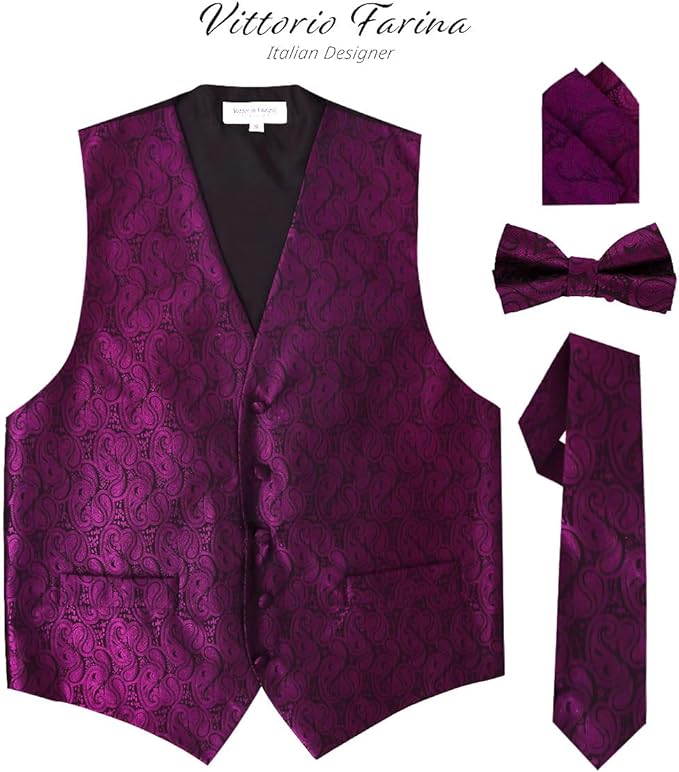 Vittorio Farina Paisley Vest Set (Black Back) Var. 01 (Black-Plum) - vest_paisley_BB_plum_XS - Classy Cufflinks