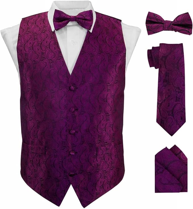 Vittorio Farina Paisley Vest Set (Black Back) Var. 01 (Black-Plum) - vest_paisley_BB_plum_XS - Classy Cufflinks