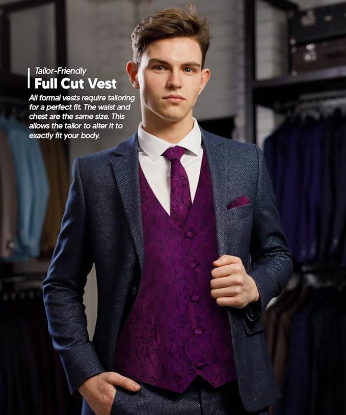 Vittorio Farina Paisley Vest Set (Black Back) Var. 01 (Black-Plum) - vest_paisley_BB_plum_XS - Classy Cufflinks