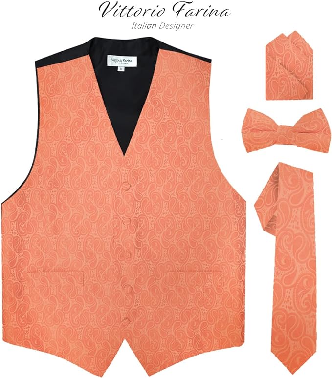 Vittorio Farina Paisley Vest Set (Black Back) Var. 02 (Purple-UT Burnt Orange) - vest_paisley_BB_rosegold_XS - Classy Cufflinks