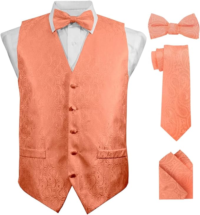 Vittorio Farina Paisley Vest Set (Black Back) Var. 02 (Purple-UT Burnt Orange) - vest_paisley_BB_rosegold_XS - Classy Cufflinks