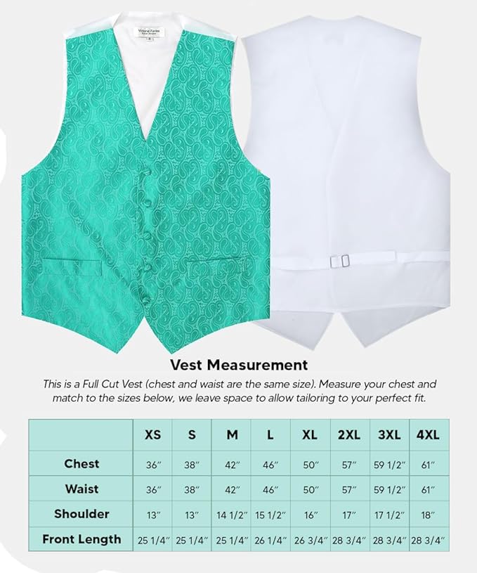 Vittorio Farina Paisley Vest Set (White Back) Var. 01 (Aqua-Mint) - vest_paisley_WB_aqua_XS - Classy Cufflinks