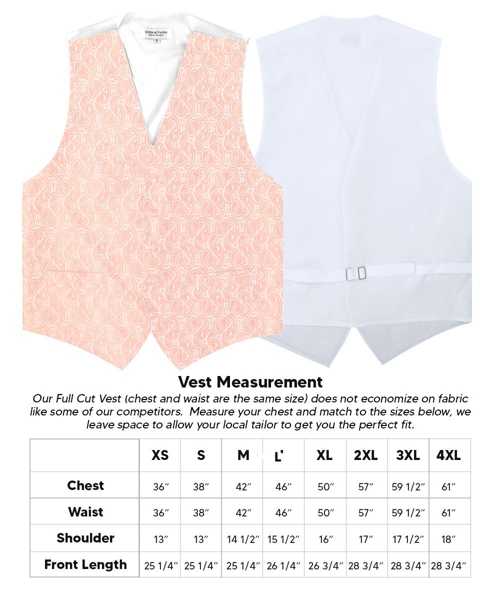 Vittorio Farina Men's Mint Woven Paisley Vest, Necktie, Bow Tie and Pocket Square Set (White Back) - vest_paisley_WB_blush_XS - Classy Cufflinks