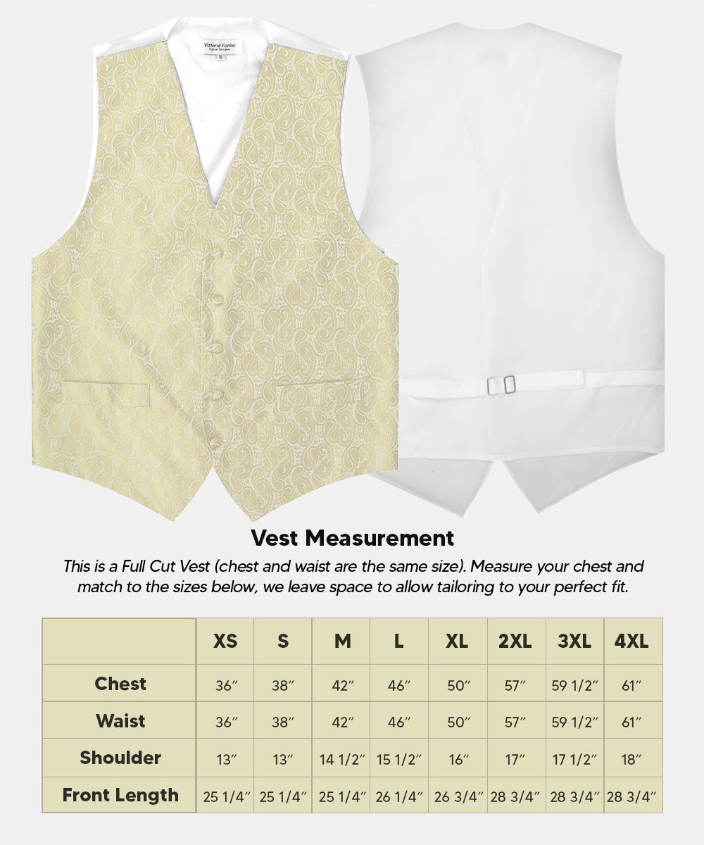 Vittorio Farina Men's Mint Woven Paisley Vest, Necktie, Bow Tie and Pocket Square Set (White Back) - vest_paisley_WB_ivory_XS - Classy Cufflinks