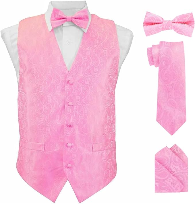 Vittorio Farina Paisley Vest Set (White Back) Var. 02 (Pink-Yellow) - vest_paisley_WB_pink_XS - Classy Cufflinks