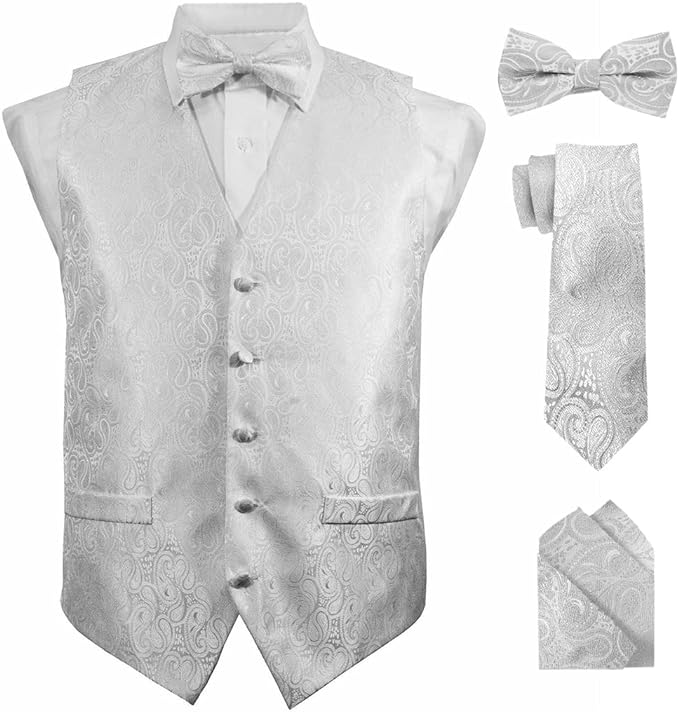 Vittorio Farina Paisley Vest Set (White Back) Var. 02 (Pink-Yellow) - vest_paisley_WB_silver_XS - Classy Cufflinks