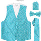 Vittorio Farina Men's Woven Paisley Vest, Necktie, Bow Tie and Pocket Square Set (White Back) - vest_paisley_WB_turquoise_XS - Classy Cufflinks