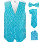 Vittorio Farina Men's Woven Paisley Vest, Necktie, Bow Tie and Pocket Square Set (White Back) - vest_paisley_WB_turquoise_XS - Classy Cufflinks