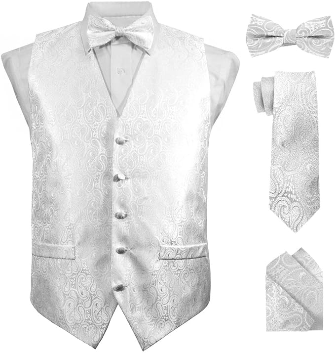 Vittorio Farina Paisley Vest Set (White Back) Var. 02 (Pink-Yellow) - vest_paisley_WB_white_XS - Classy Cufflinks