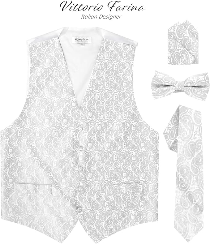 Vittorio Farina Paisley Vest Set (White Back) Var. 02 (Pink-Yellow) - vest_paisley_WB_white_XS - Classy Cufflinks