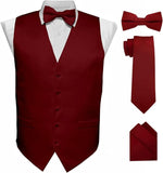 Vittorio Farina Solid Satin Vest Set (Black Back) Var. 01 (Aggie Maroon-Hunter) - vest_plain_BB_aggiemaroon_XS - Classy Cufflinks