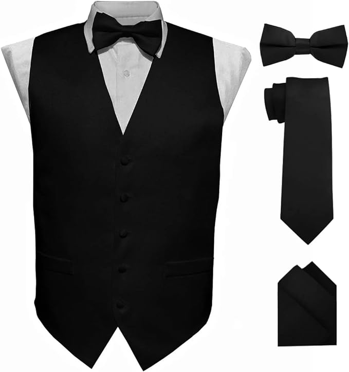 Vittorio Farina Solid Satin Vest Set (Black Back) Var. 01 (Aggie Maroon-Hunter) - vest_plain_BB_black_XS - Classy Cufflinks