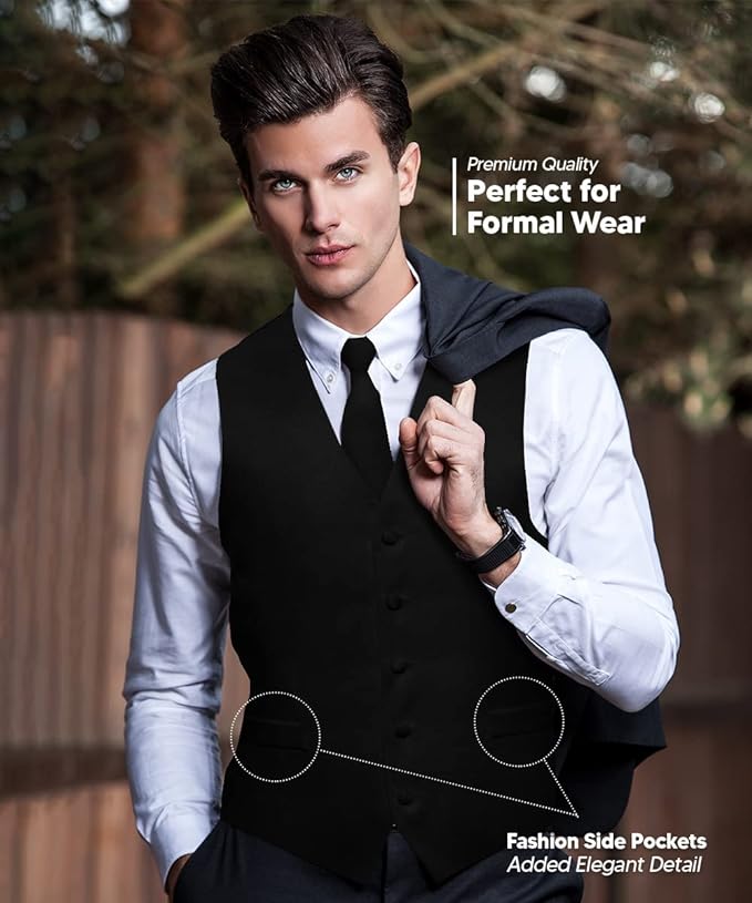 Vittorio Farina Solid Satin Vest Set (Black Back) Var. 01 (Aggie Maroon-Hunter) - vest_plain_BB_black_XS - Classy Cufflinks