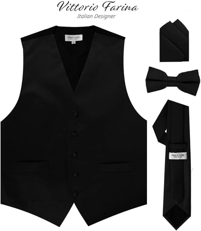 Vittorio Farina Solid Satin Vest Set (Black Back) Var. 01 (Aggie Maroon-Hunter) - vest_plain_BB_black_XS - Classy Cufflinks