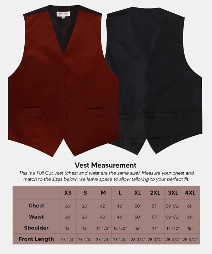 Vittorio Farina Solid Satin Vest Set (Black Back) Var. 01 (Aggie Maroon-Hunter) - vest_plain_BB_burgundy_XS - Classy Cufflinks