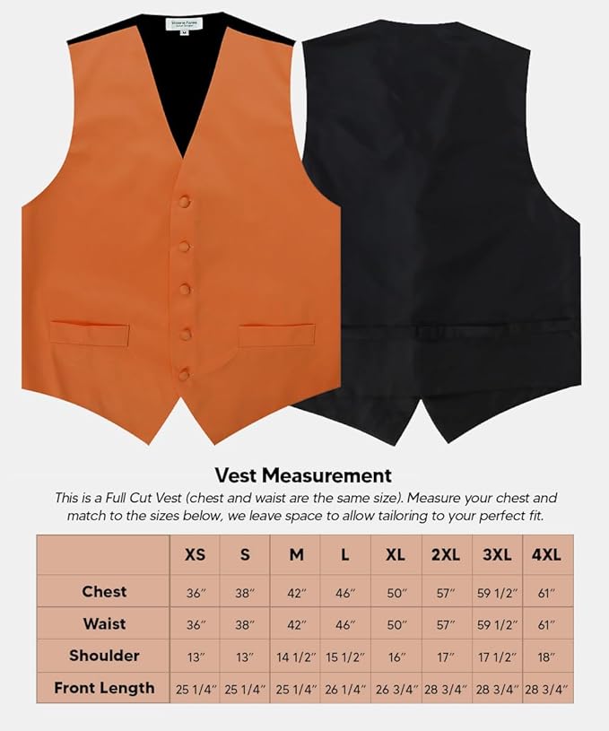 Vittorio Farina Solid Satin Vest Set (Black Back) Var. 03 (Royal-Wine) - vest_plain_BB_burntorange_XS - Classy Cufflinks