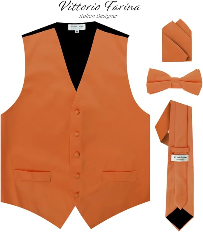 Vittorio Farina Solid Satin Vest Set (Black Back) Var. 03 (Royal-Wine) - vest_plain_BB_burntorange_XS - Classy Cufflinks