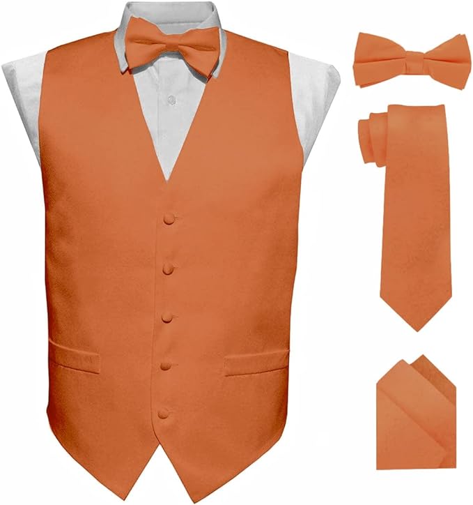 Vittorio Farina Solid Satin Vest Set (Black Back) Var. 03 (Royal-Wine) - vest_plain_BB_burntorange_XS - Classy Cufflinks