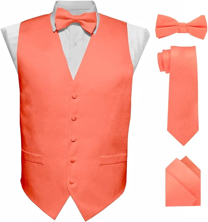 Vittorio Farina Solid Satin Vest Set (Black Back) Var. 01 (Aggie Maroon-Hunter) - vest_plain_BB_coral_XS - Classy Cufflinks