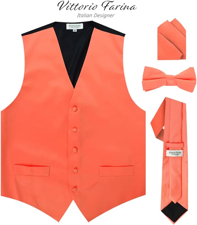 Vittorio Farina Solid Satin Vest Set (Black Back) Var. 01 (Aggie Maroon-Hunter) - vest_plain_BB_coral_XS - Classy Cufflinks