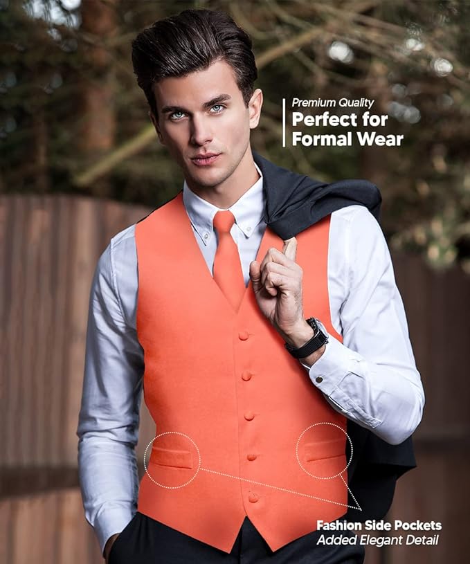 Vittorio Farina Solid Satin Vest Set (Black Back) Var. 01 (Aggie Maroon-Hunter) - vest_plain_BB_coral_XS - Classy Cufflinks