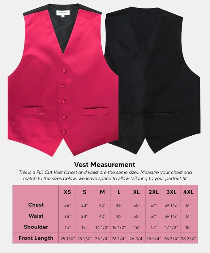 Vittorio Farina Solid Satin Vest Set (Black Back) Var. 01 (Aggie Maroon-Hunter) - vest_plain_BB_hotpink_XS - Classy Cufflinks