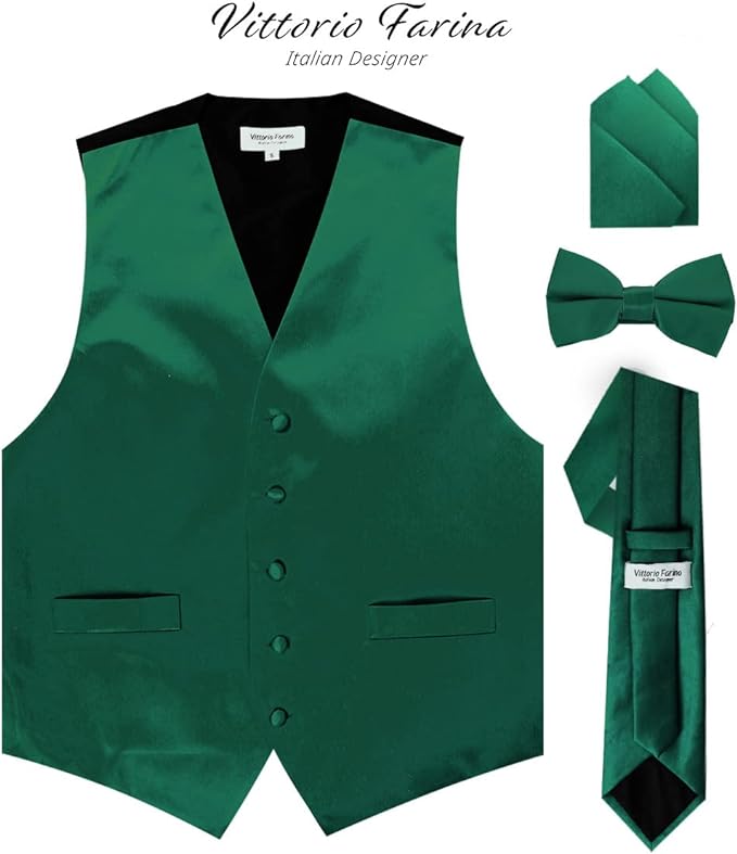 Vittorio Farina Solid Satin Vest Set (Black Back) Var. 01 (Aggie Maroon-Hunter) - vest_plain_BB_hunter_XS - Classy Cufflinks