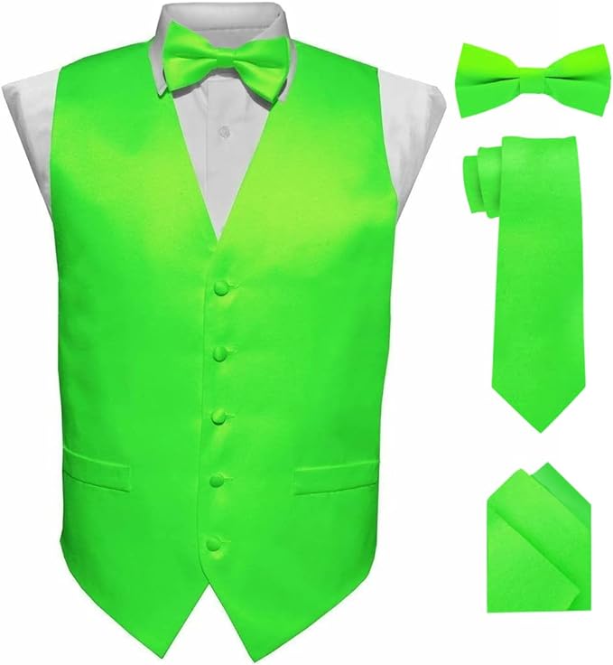 Vittorio Farina Solid Satin Vest Set (Black Back) Var. 02 (Lime-Rose Gold) - vest_plain_BB_lime_XS - Classy Cufflinks