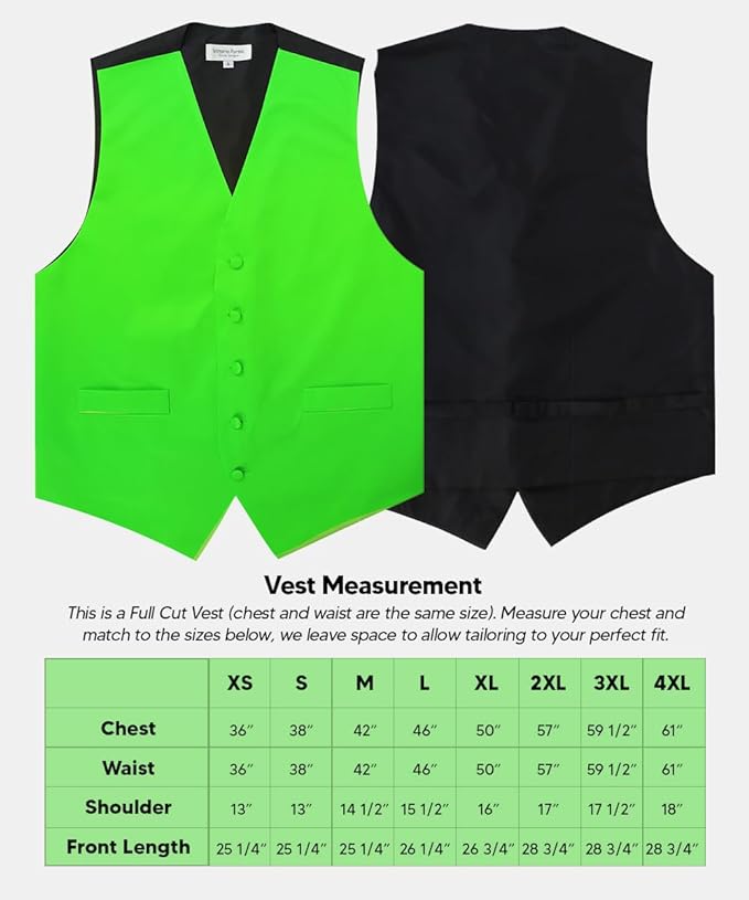 Vittorio Farina Solid Satin Vest Set (Black Back) Var. 02 (Lime-Rose Gold) - vest_plain_BB_lime_XS - Classy Cufflinks