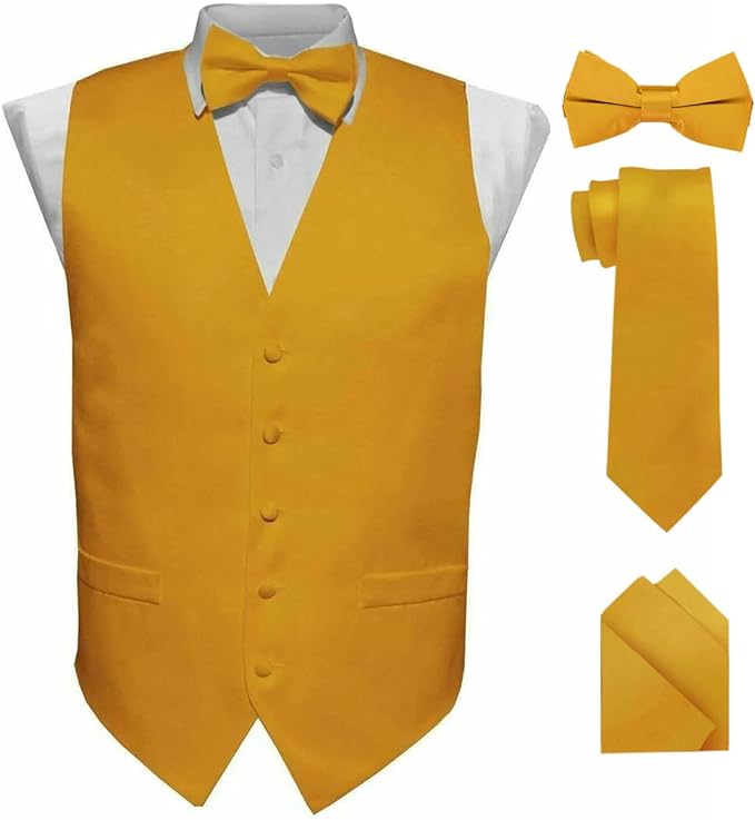 Vittorio Farina Solid Satin Vest Set (Black Back) Var. 02 (Lime-Rose Gold) - vest_plain_BB_mustard_XS - Classy Cufflinks